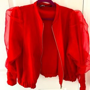 Red Bomber with Gold Zipper
